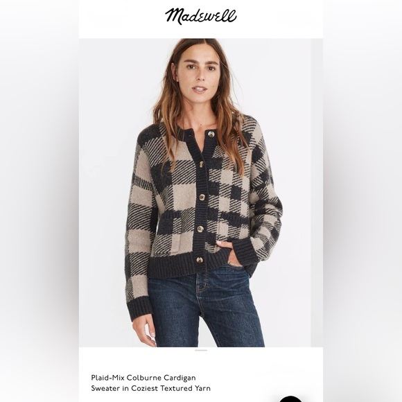 Madewell Sweaters - Madewell Plaid-Mix Colburne Cardigan Sweater in Coziest Yarn 
Heather Shadow XS
